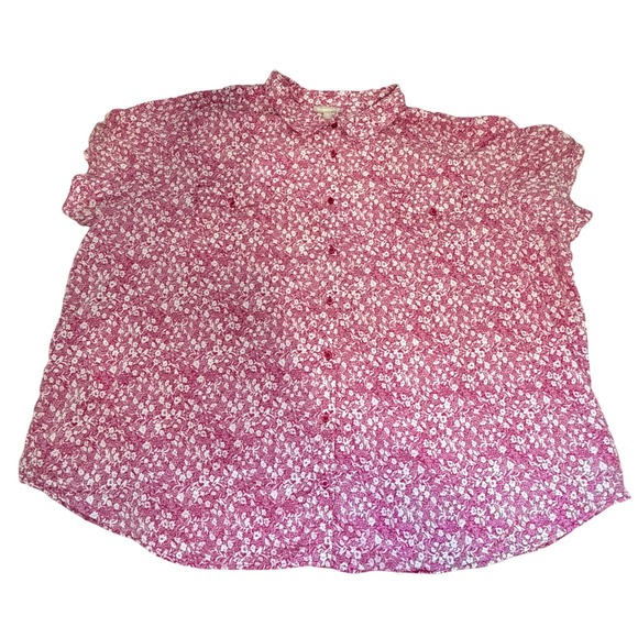 Woman Within Tops - Woman Within Floral Button Down Shirt Womens 5X 38/40 Pink Cotton Short Sleeve